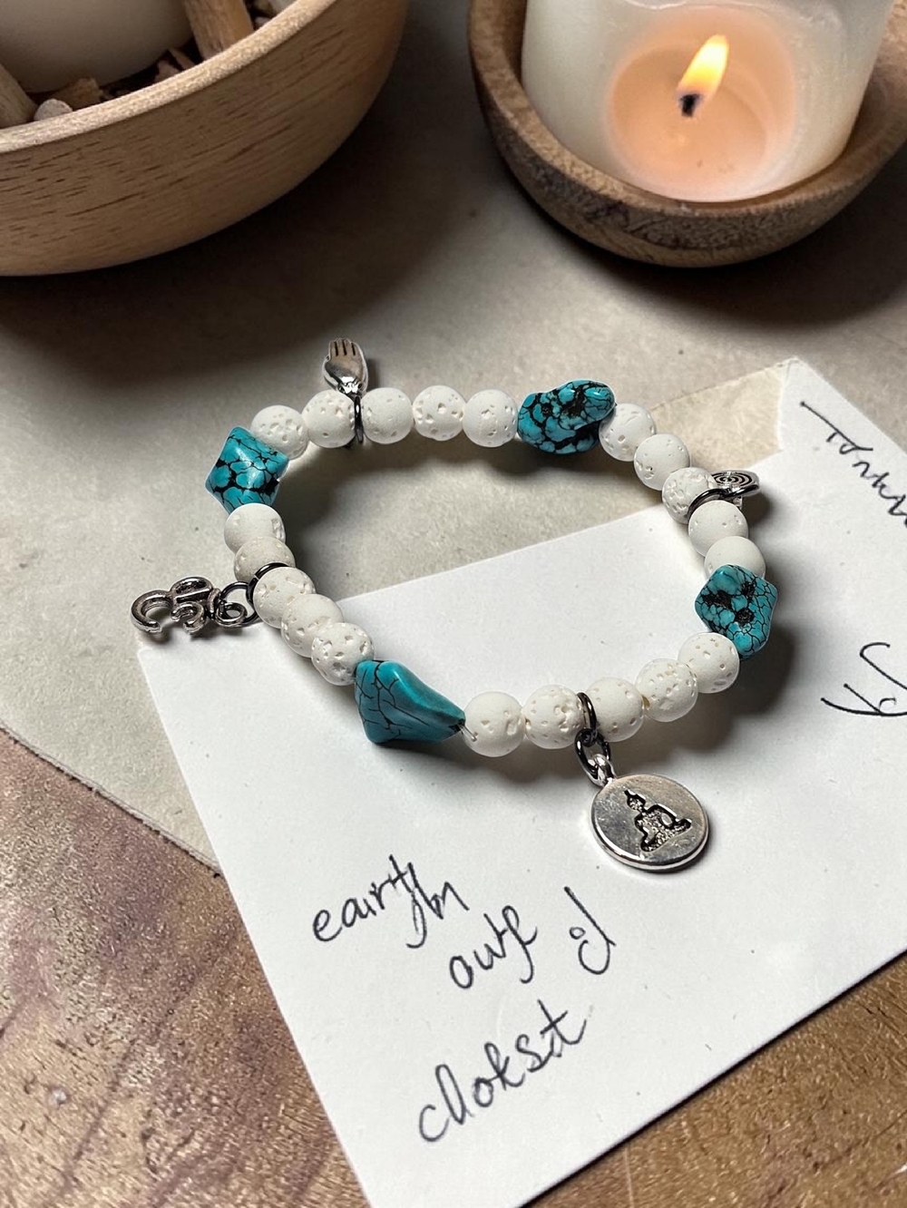 Turquoise & White Beaded Charm Bracelet - Women Jewelry